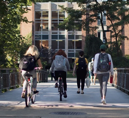 Students walking and biking