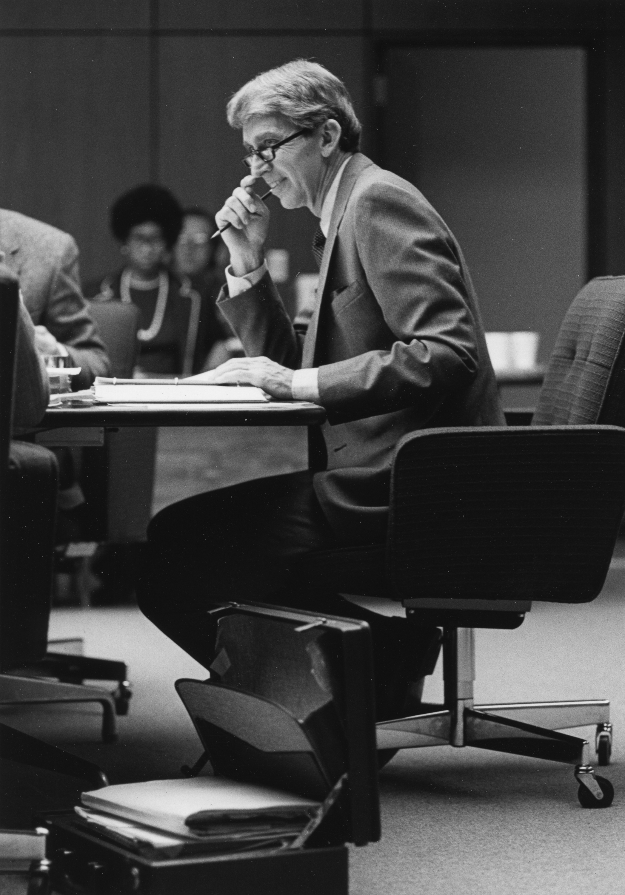 MSU President Cecil Mackey sits at the boardroom table in the Hannah Administration Building in this undated photo.